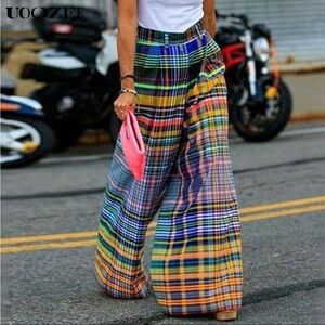 Colorful Plaid wide legged pants large